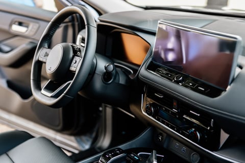 Car steering wheel closeup
